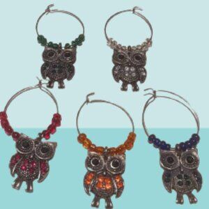 5 Owl Wine Charms